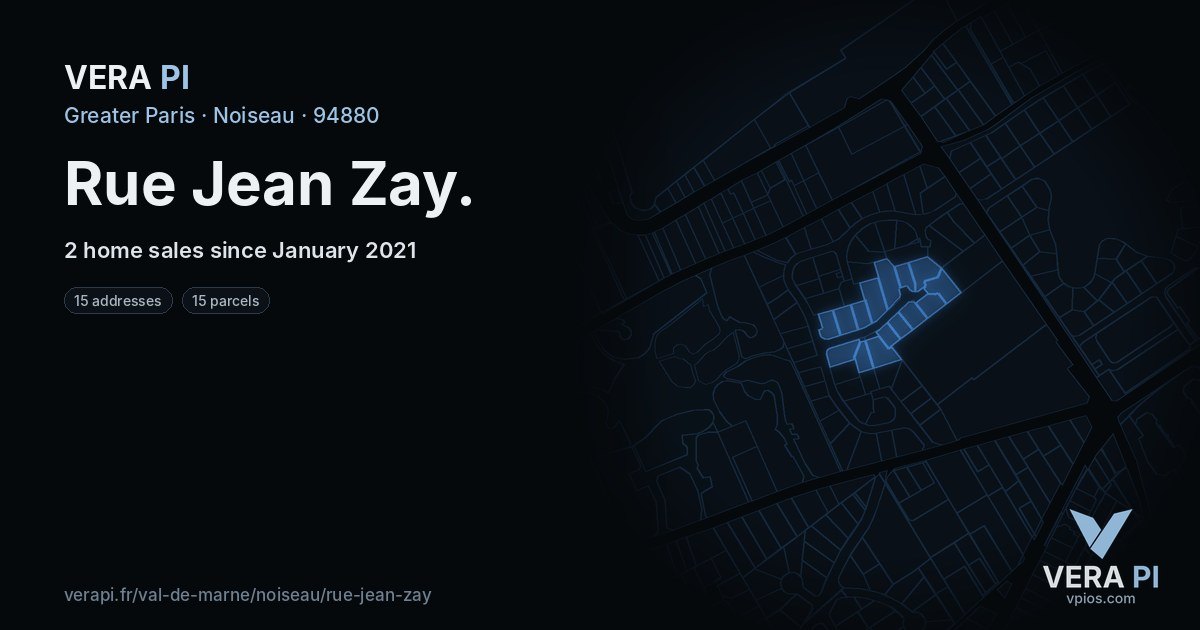 Rue Jean Zay, Noiseau at night – every parcel coloured by the prices around it, the street's own parcels lit