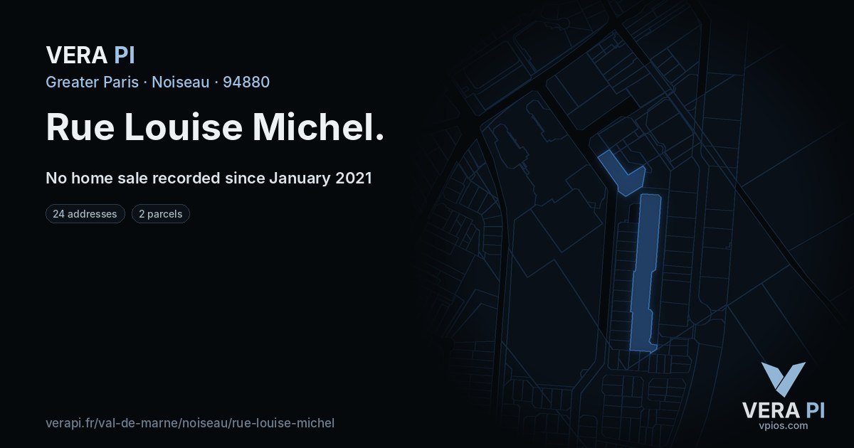 Rue Louise Michel, Noiseau at night – every parcel coloured by the prices around it, the street's own parcels lit