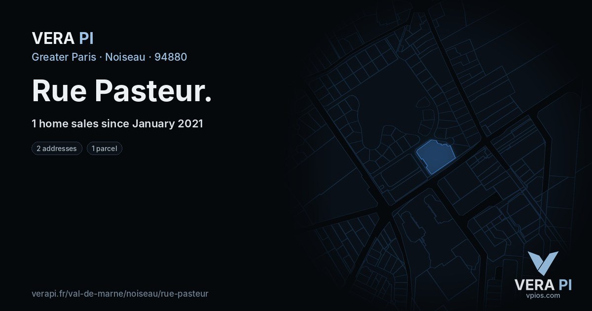 Rue Pasteur, Noiseau at night – every parcel coloured by the prices around it, the street's own parcels lit