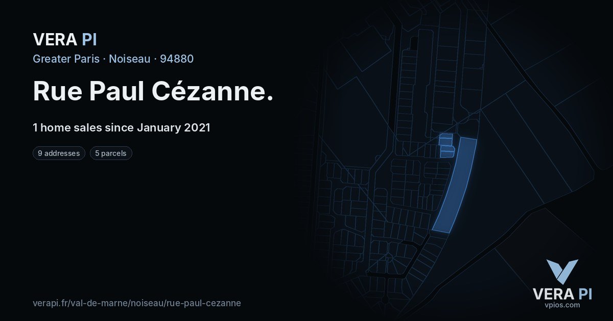 Rue Paul Cézanne, Noiseau at night – every parcel coloured by the prices around it, the street's own parcels lit