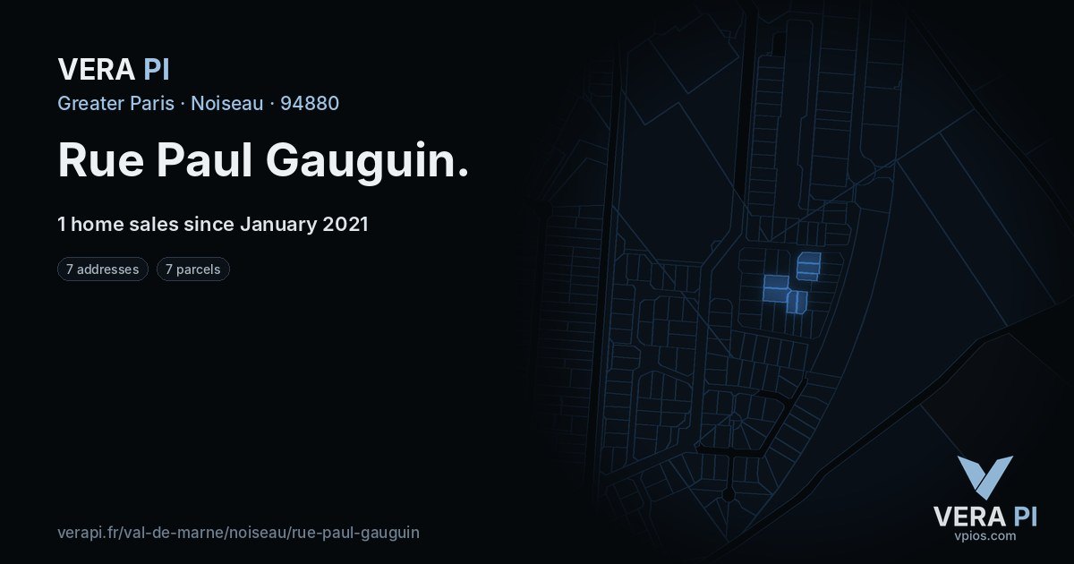 Rue Paul Gauguin, Noiseau at night – every parcel coloured by the prices around it, the street's own parcels lit