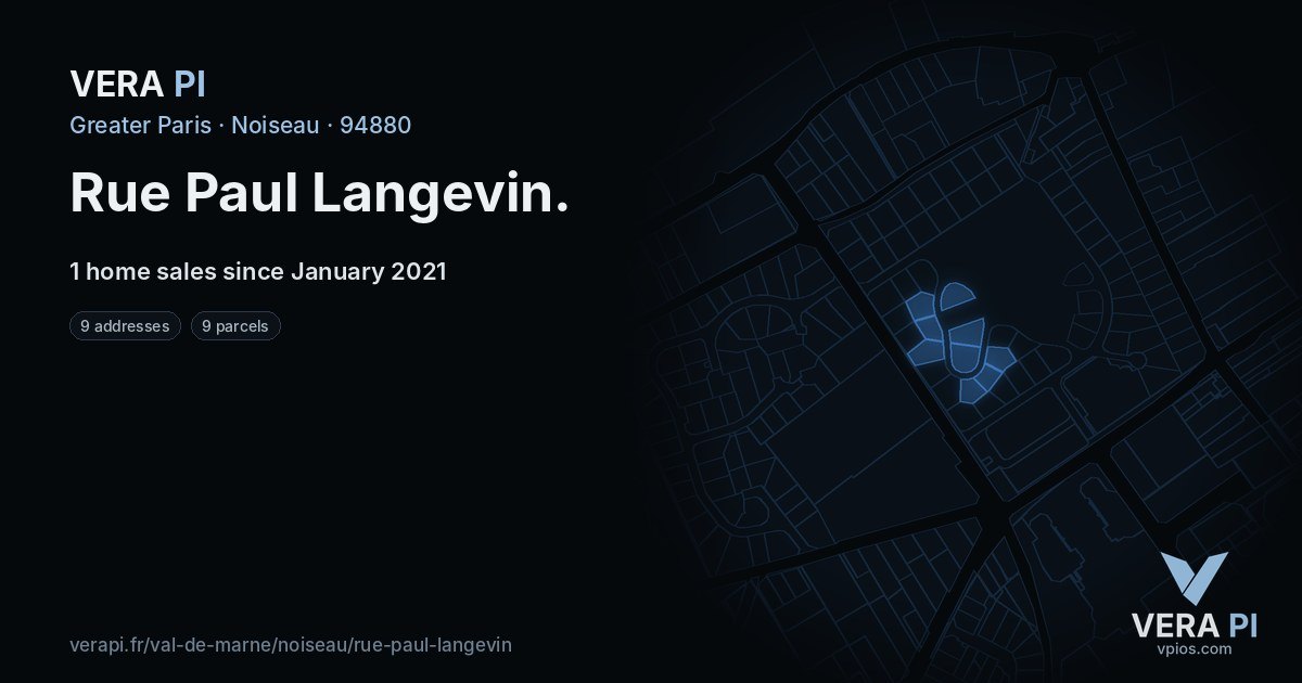 Rue Paul Langevin, Noiseau at night – every parcel coloured by the prices around it, the street's own parcels lit