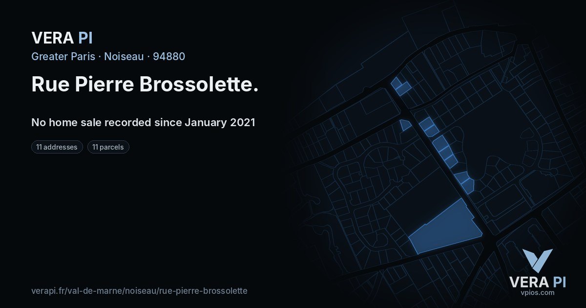 Rue Pierre Brossolette, Noiseau at night – every parcel coloured by the prices around it, the street's own parcels lit