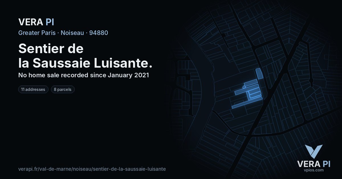 Sentier de la Saussaie Luisante, Noiseau at night – every parcel coloured by the prices around it, the street's own parcels lit