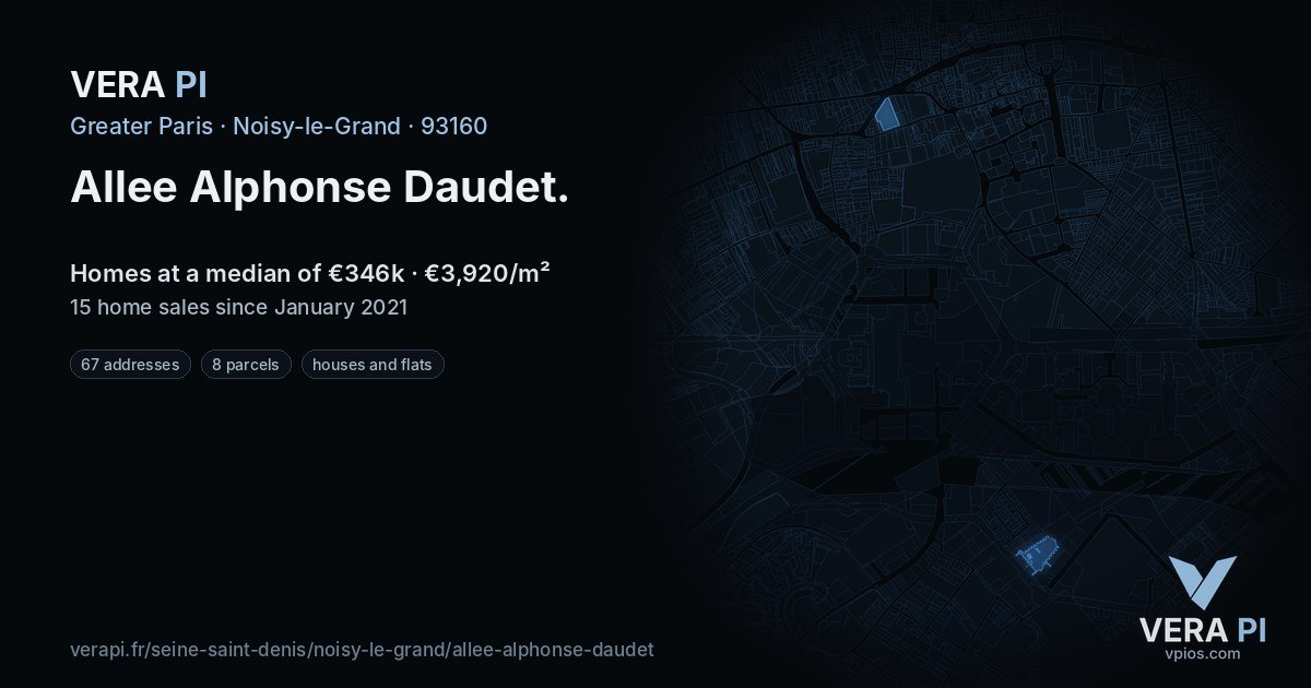 Allee Alphonse Daudet, Noisy-le-Grand at night – every parcel coloured by the prices around it, the street's own parcels lit