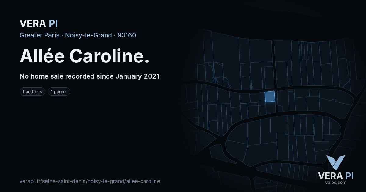 Allée Caroline, Noisy-le-Grand at night – every parcel coloured by the prices around it, the street's own parcels lit
