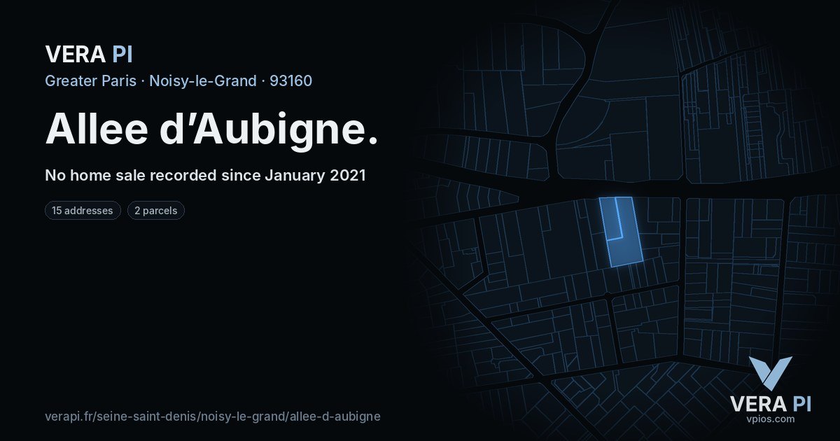 Allee d’Aubigne, Noisy-le-Grand at night – every parcel coloured by the prices around it, the street's own parcels lit