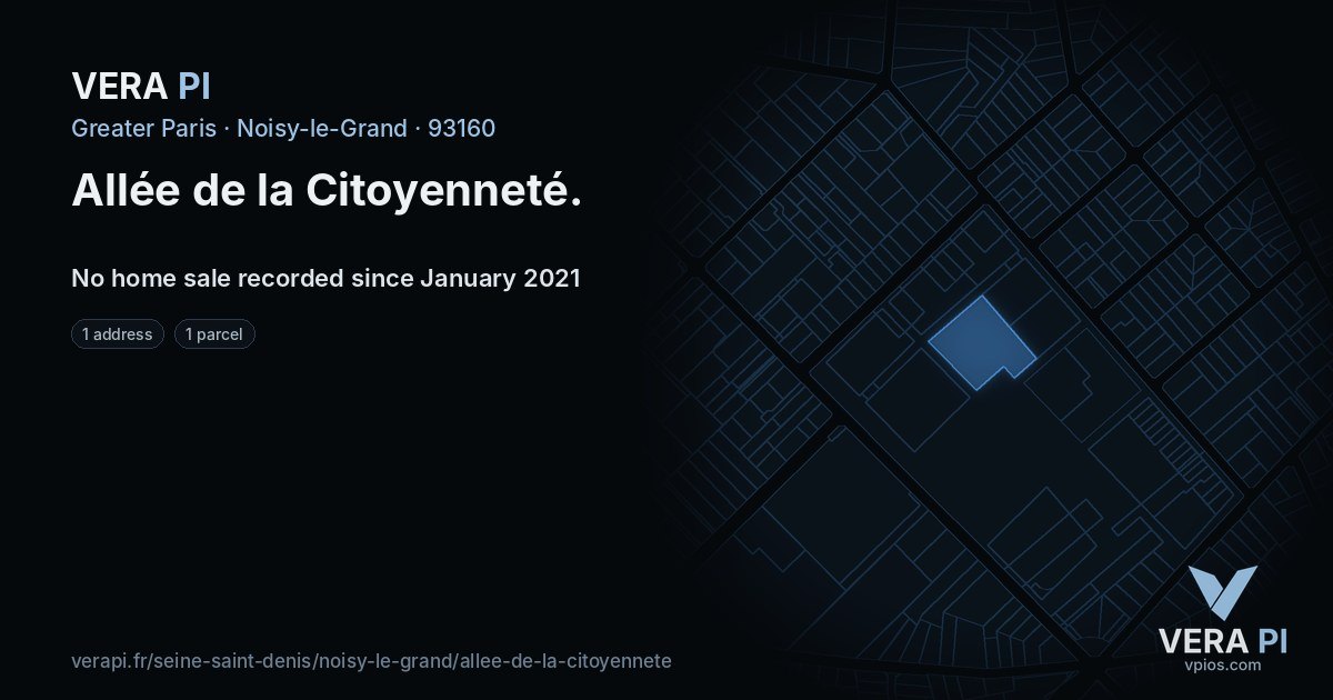 Allée de la Citoyenneté, Noisy-le-Grand at night – every parcel coloured by the prices around it, the street's own parcels lit