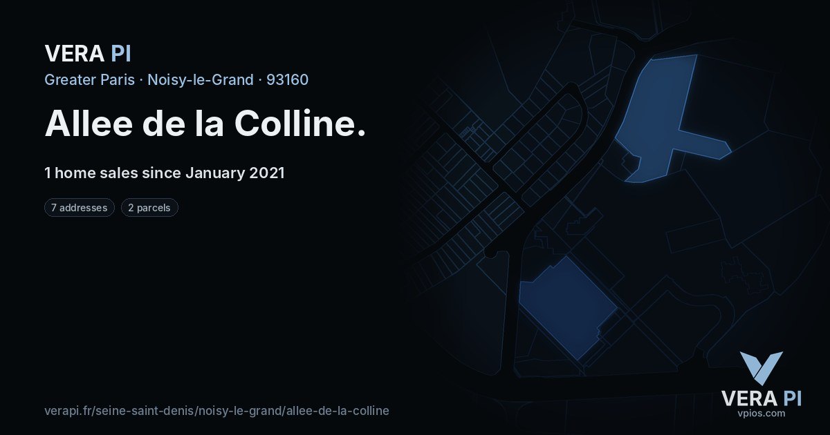 Allee de la Colline, Noisy-le-Grand at night – every parcel coloured by the prices around it, the street's own parcels lit