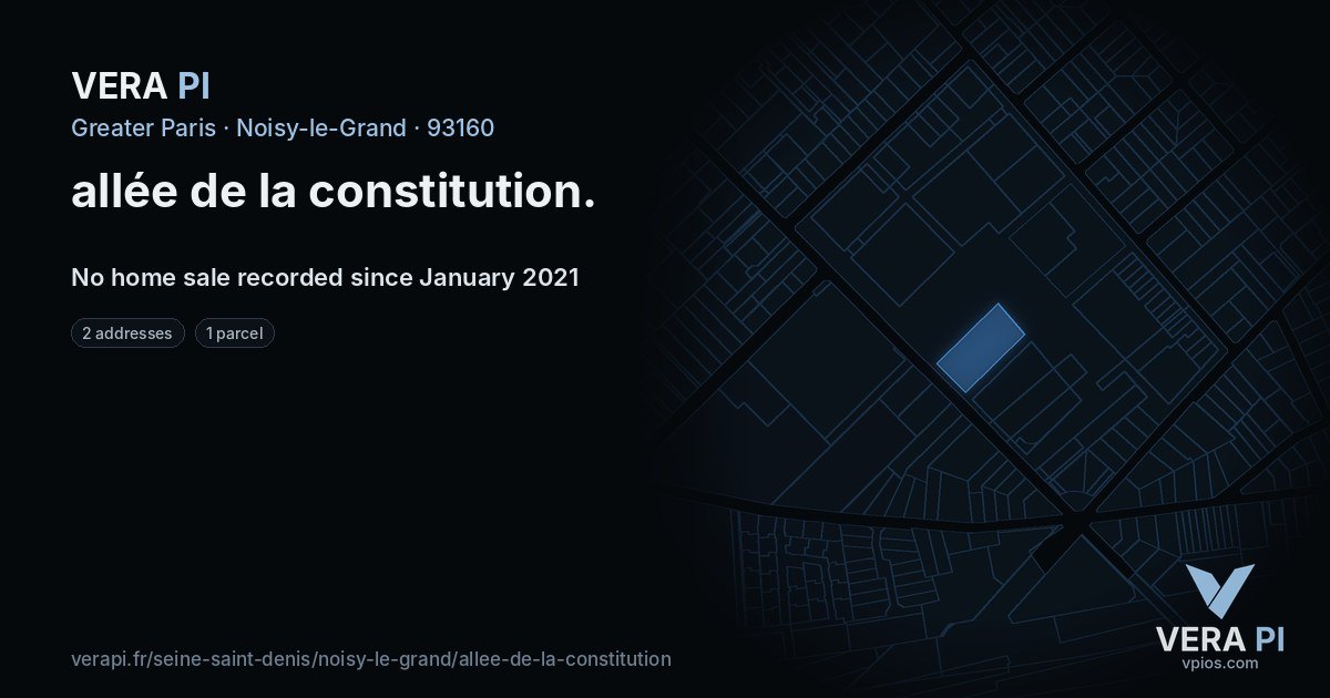 allée de la constitution, Noisy-le-Grand at night – every parcel coloured by the prices around it, the street's own parcels lit