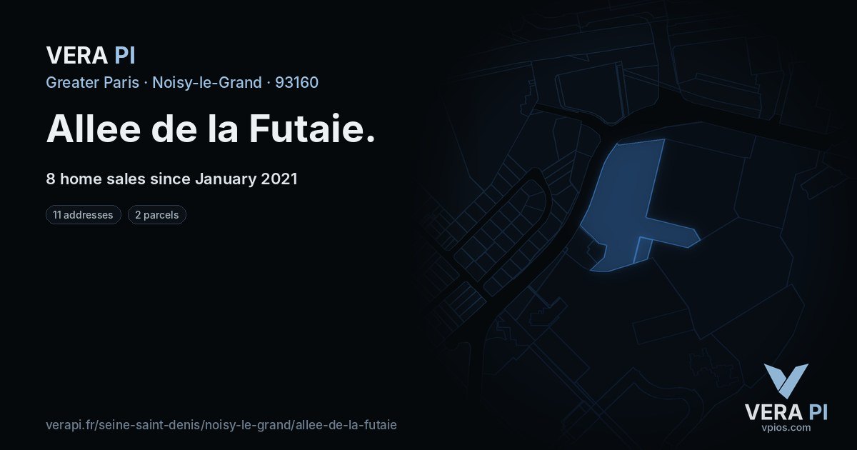 Allee de la Futaie, Noisy-le-Grand at night – every parcel coloured by the prices around it, the street's own parcels lit