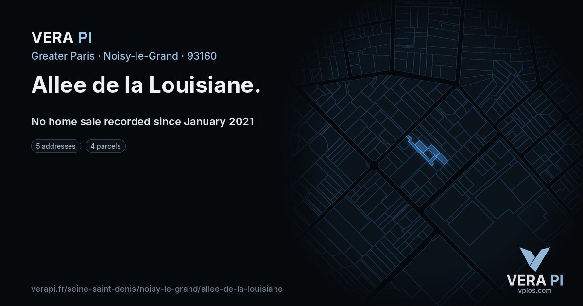 Allee de la Louisiane, Noisy-le-Grand at night – every parcel coloured by the prices around it, the street's own parcels lit