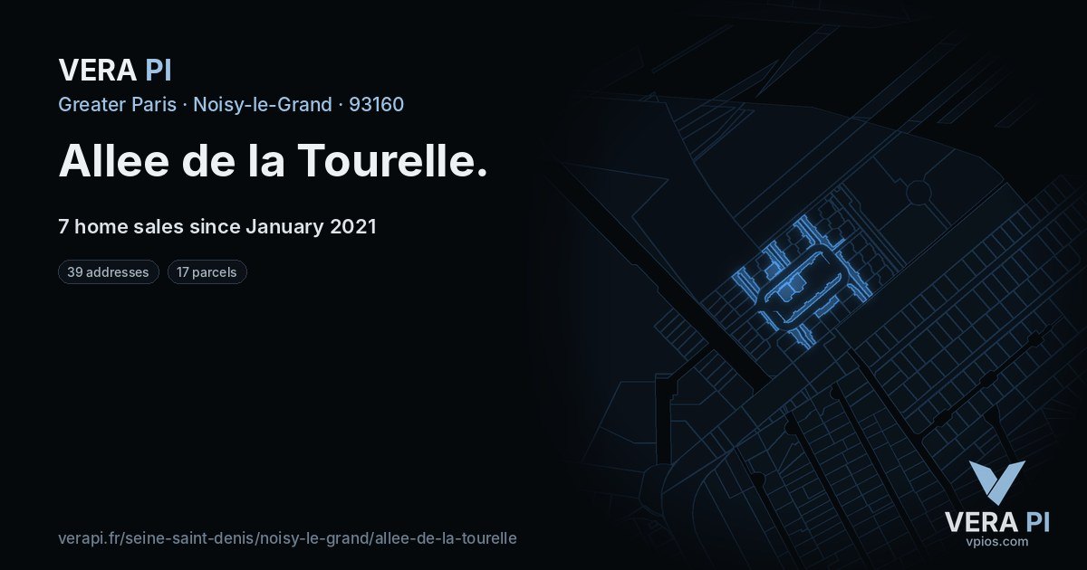 Allee de la Tourelle, Noisy-le-Grand at night – every parcel coloured by the prices around it, the street's own parcels lit
