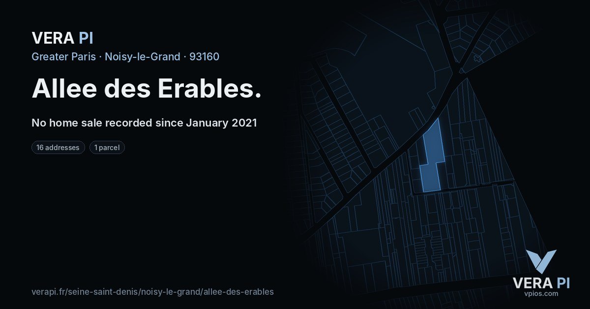 Allee des Erables, Noisy-le-Grand at night – every parcel coloured by the prices around it, the street's own parcels lit