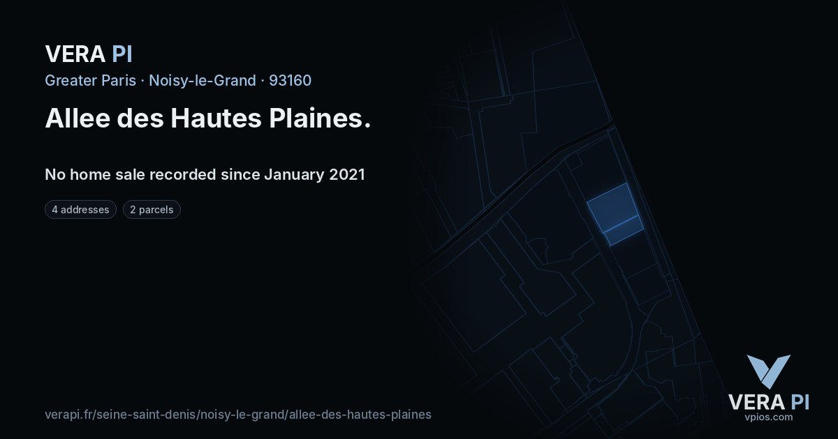 Allee des Hautes Plaines, Noisy-le-Grand at night – every parcel coloured by the prices around it, the street's own parcels lit