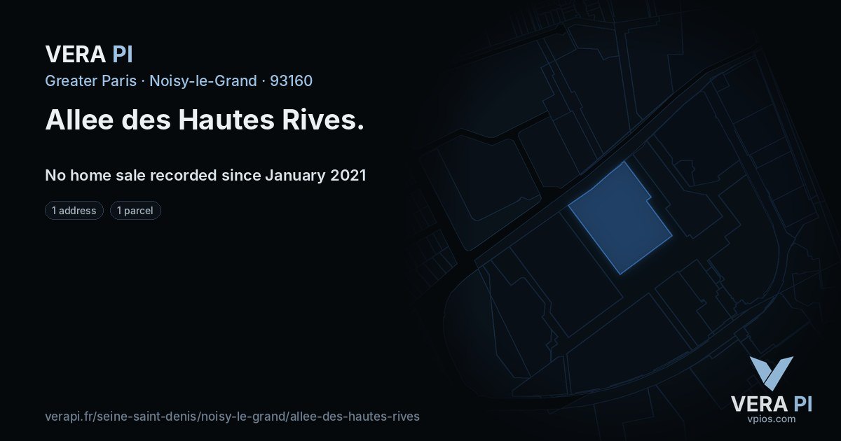 Allee des Hautes Rives, Noisy-le-Grand at night – every parcel coloured by the prices around it, the street's own parcels lit