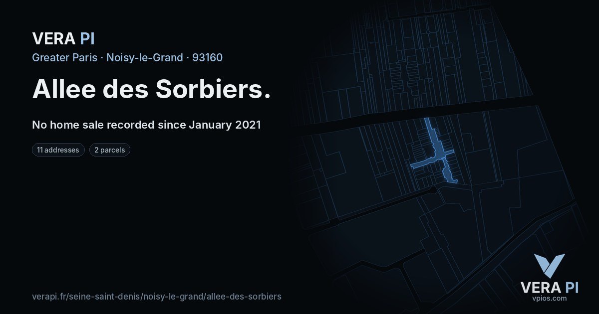 Allee des Sorbiers, Noisy-le-Grand at night – every parcel coloured by the prices around it, the street's own parcels lit