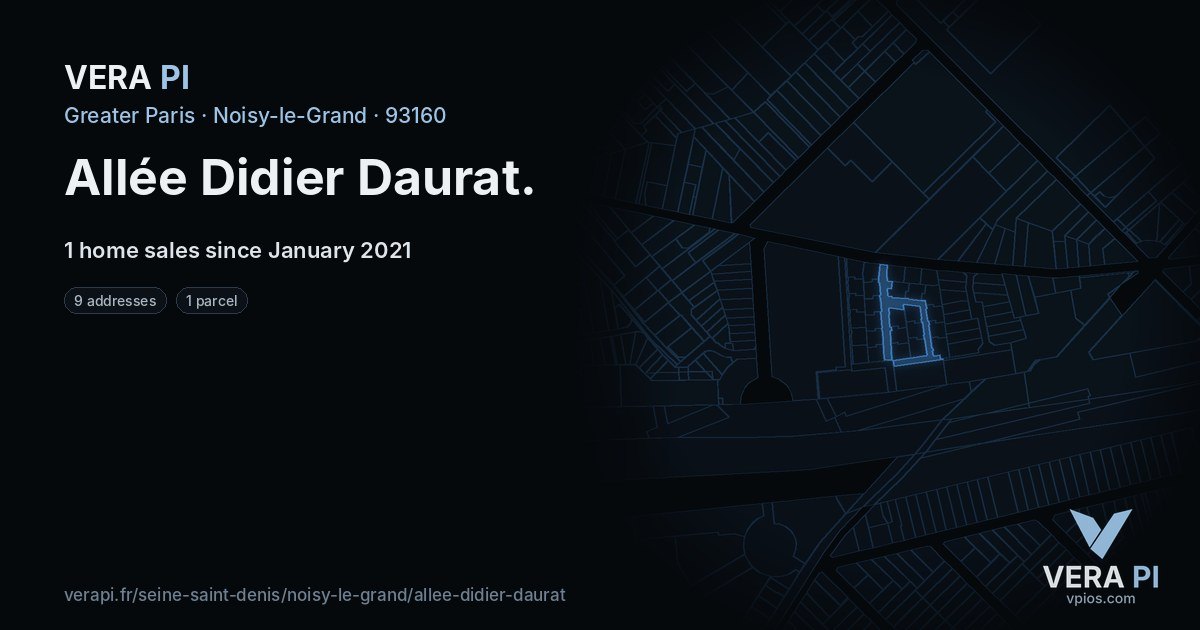 Allée Didier Daurat, Noisy-le-Grand at night – every parcel coloured by the prices around it, the street's own parcels lit