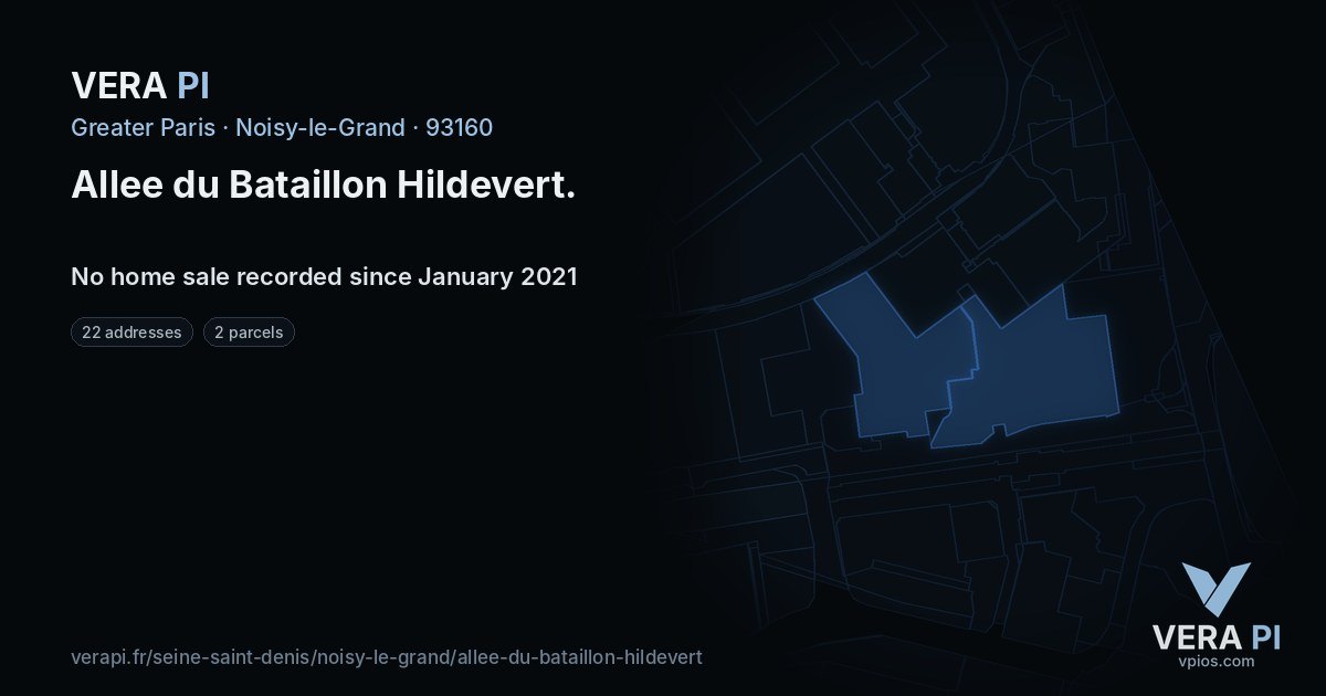 Allee du Bataillon Hildevert, Noisy-le-Grand at night – every parcel coloured by the prices around it, the street's own parcels lit
