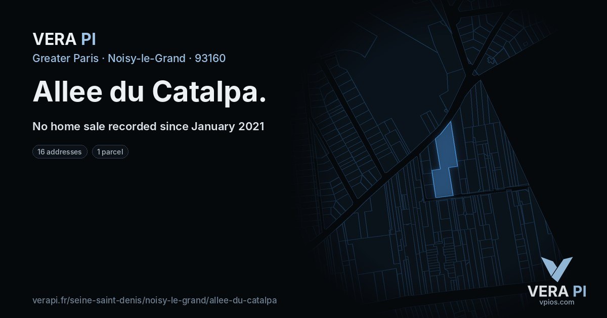 Allee du Catalpa, Noisy-le-Grand at night – every parcel coloured by the prices around it, the street's own parcels lit