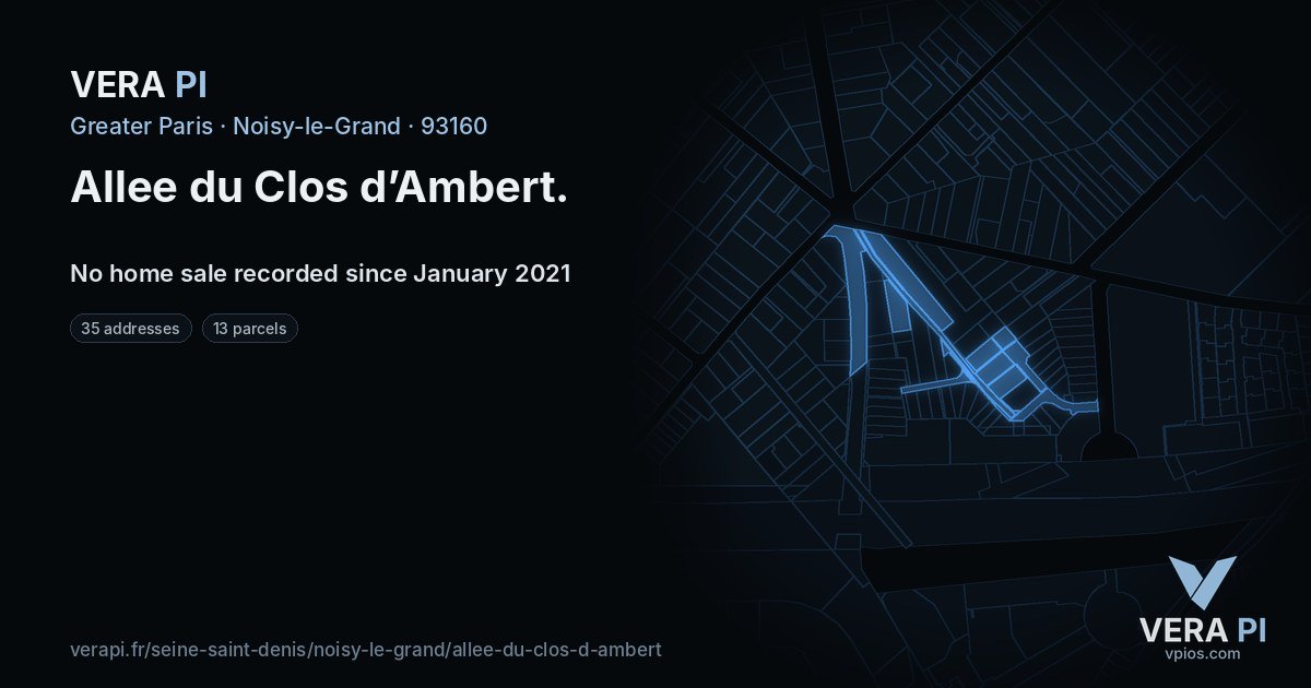 Allee du Clos d’Ambert, Noisy-le-Grand at night – every parcel coloured by the prices around it, the street's own parcels lit