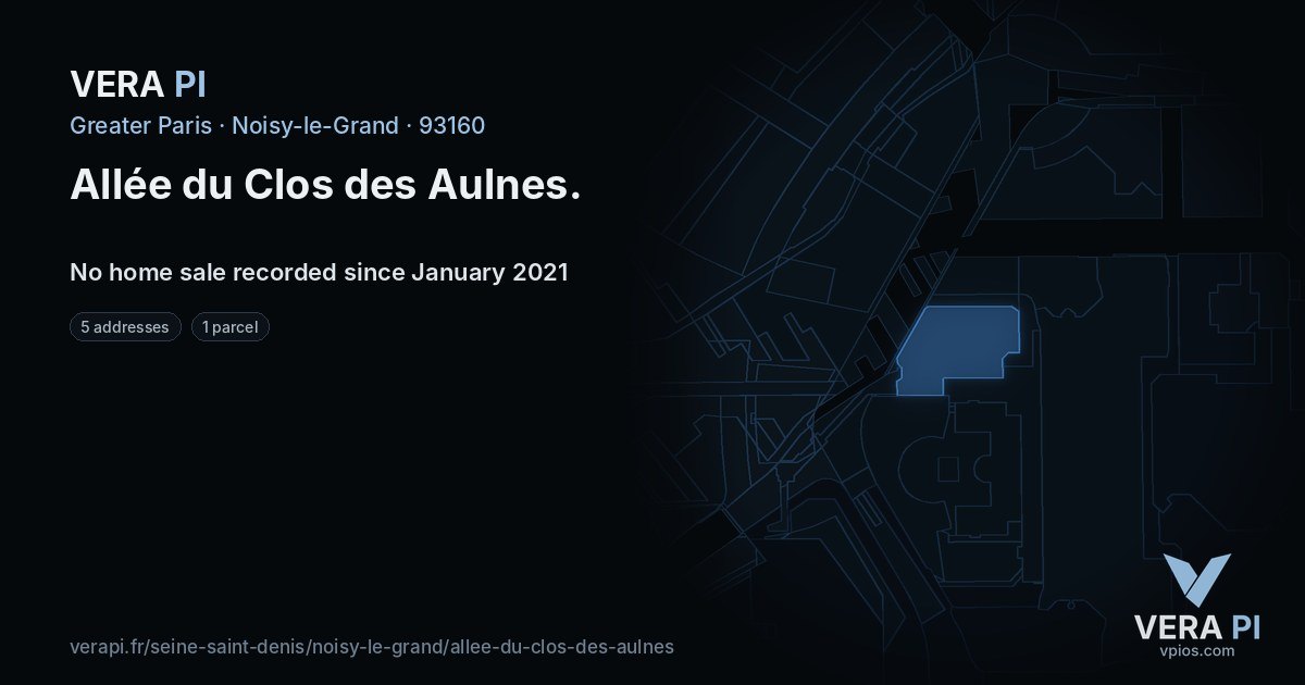 Allée du Clos des Aulnes, Noisy-le-Grand at night – every parcel coloured by the prices around it, the street's own parcels lit
