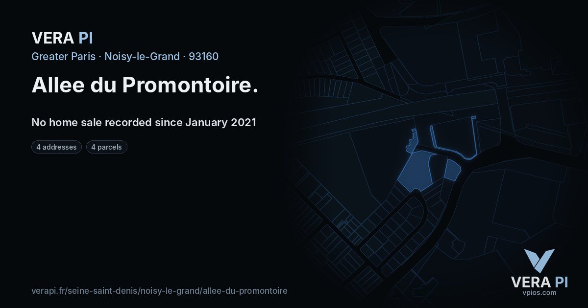 Allee du Promontoire, Noisy-le-Grand at night – every parcel coloured by the prices around it, the street's own parcels lit