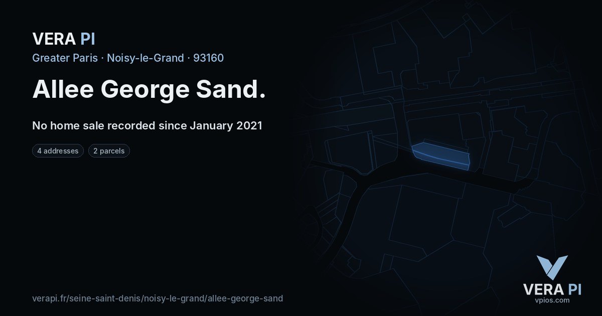 Allee George Sand, Noisy-le-Grand at night – every parcel coloured by the prices around it, the street's own parcels lit