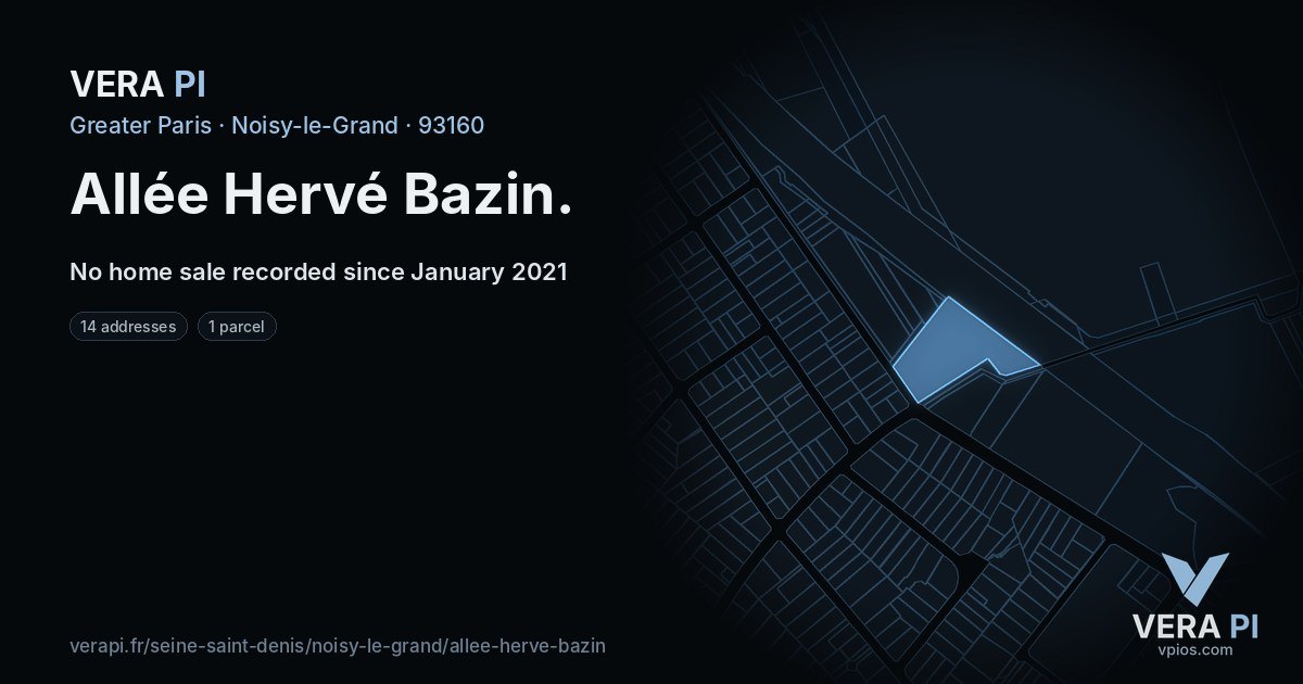 Allée Hervé Bazin, Noisy-le-Grand at night – every parcel coloured by the prices around it, the street's own parcels lit