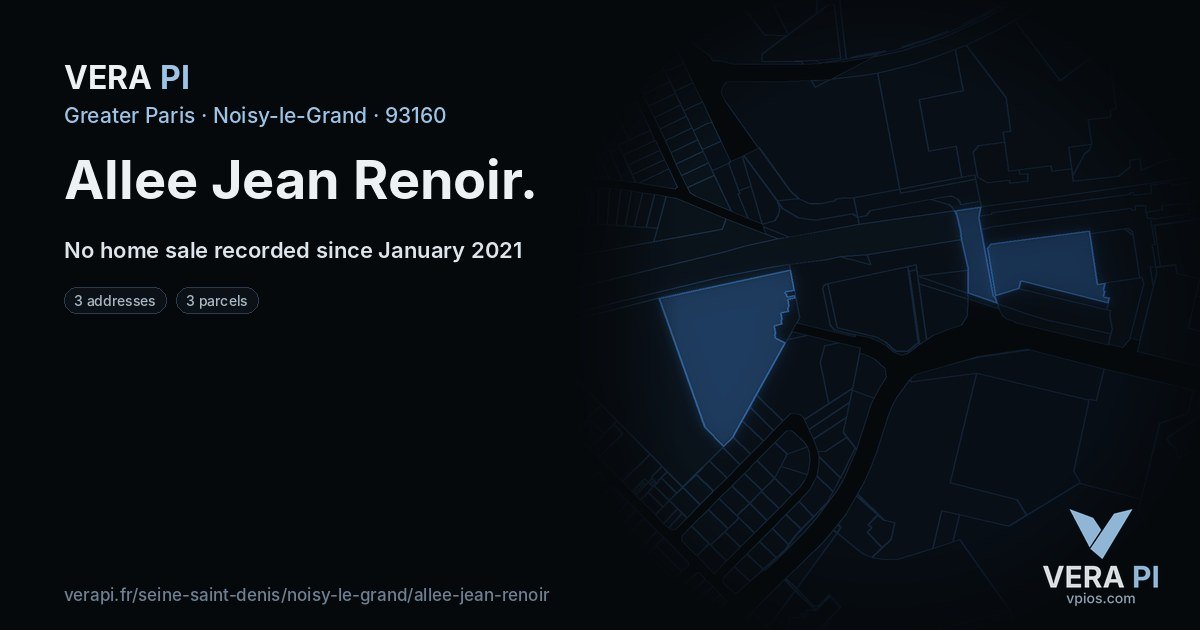 Allee Jean Renoir, Noisy-le-Grand at night – every parcel coloured by the prices around it, the street's own parcels lit