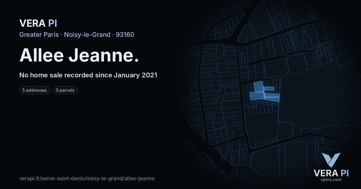Allee Jeanne, Noisy-le-Grand at night – every parcel coloured by the prices around it, the street's own parcels lit
