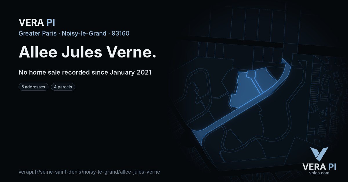 Allee Jules Verne, Noisy-le-Grand at night – every parcel coloured by the prices around it, the street's own parcels lit