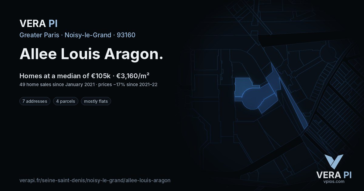 Allee Louis Aragon, Noisy-le-Grand at night – every parcel coloured by the prices around it, the street's own parcels lit