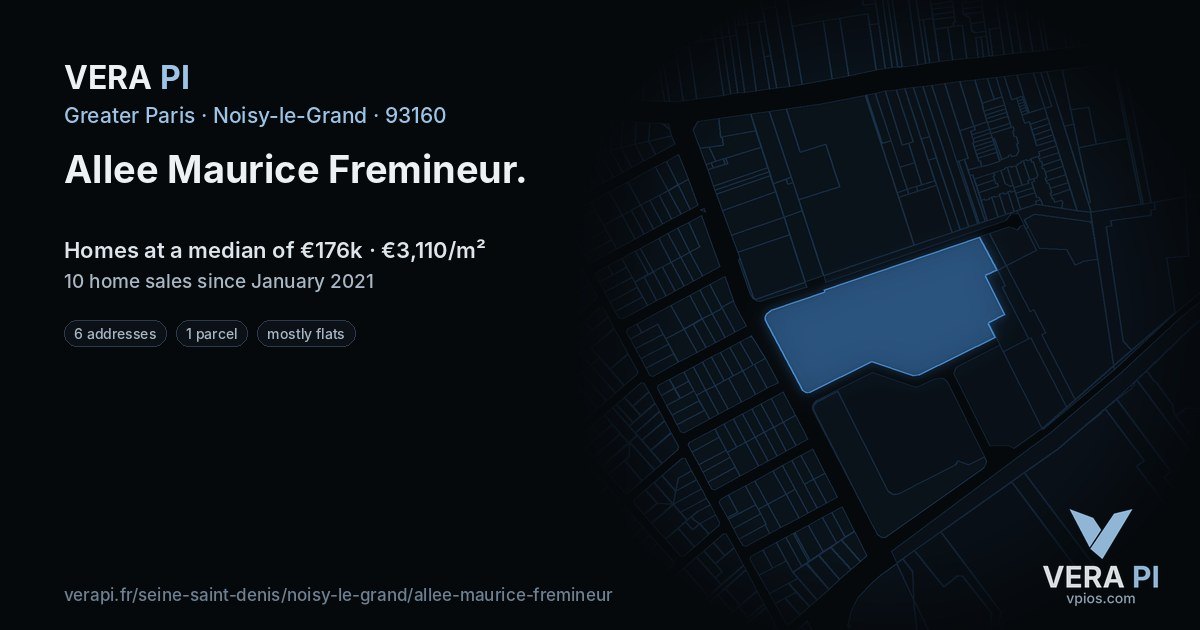 Allee Maurice Fremineur, Noisy-le-Grand at night – every parcel coloured by the prices around it, the street's own parcels lit