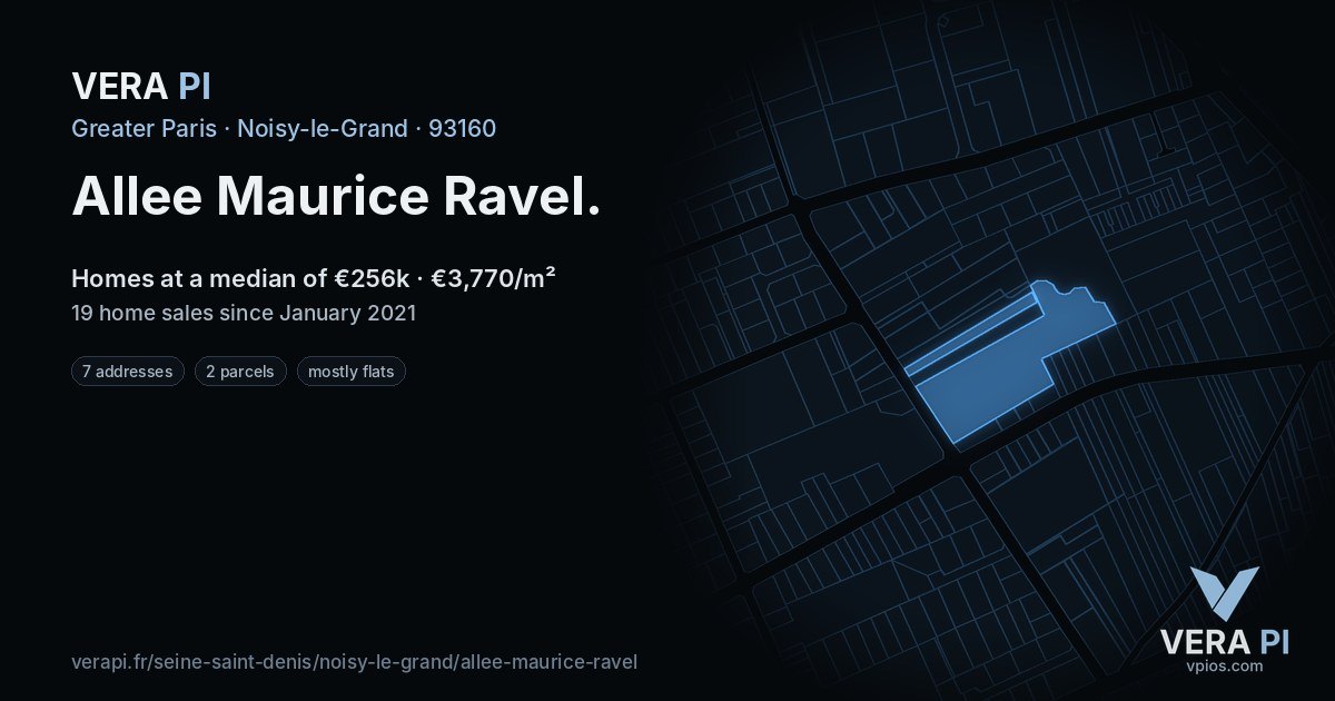 Allee Maurice Ravel, Noisy-le-Grand at night – every parcel coloured by the prices around it, the street's own parcels lit