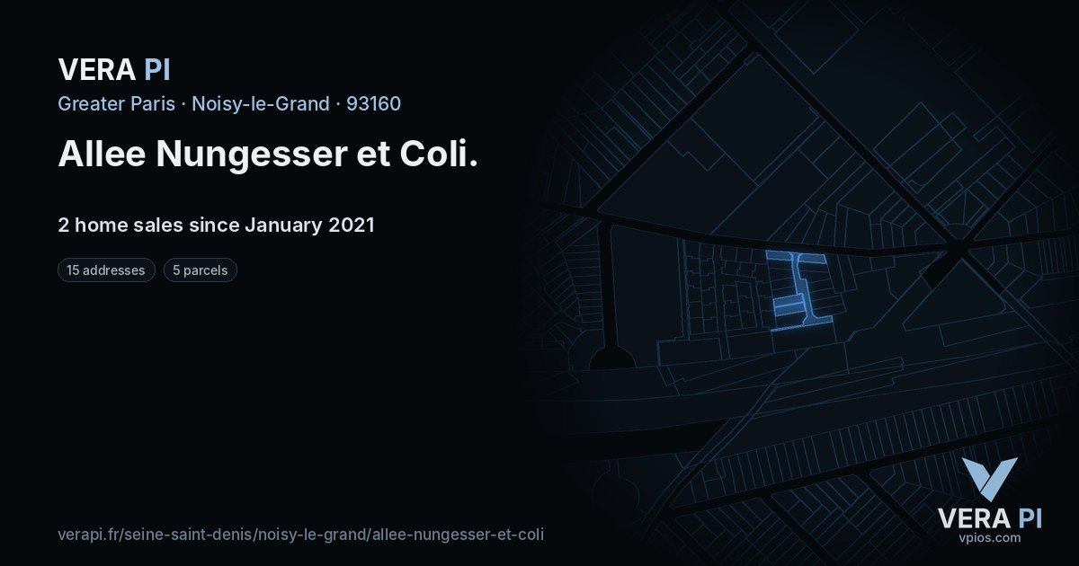 Allee Nungesser et Coli, Noisy-le-Grand at night – every parcel coloured by the prices around it, the street's own parcels lit