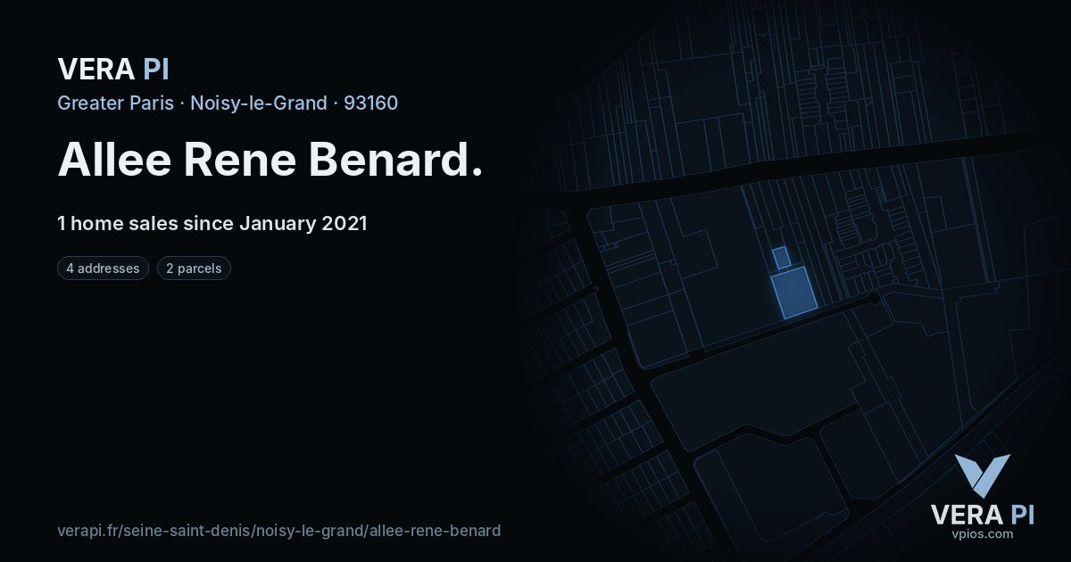 Allee Rene Benard, Noisy-le-Grand at night – every parcel coloured by the prices around it, the street's own parcels lit