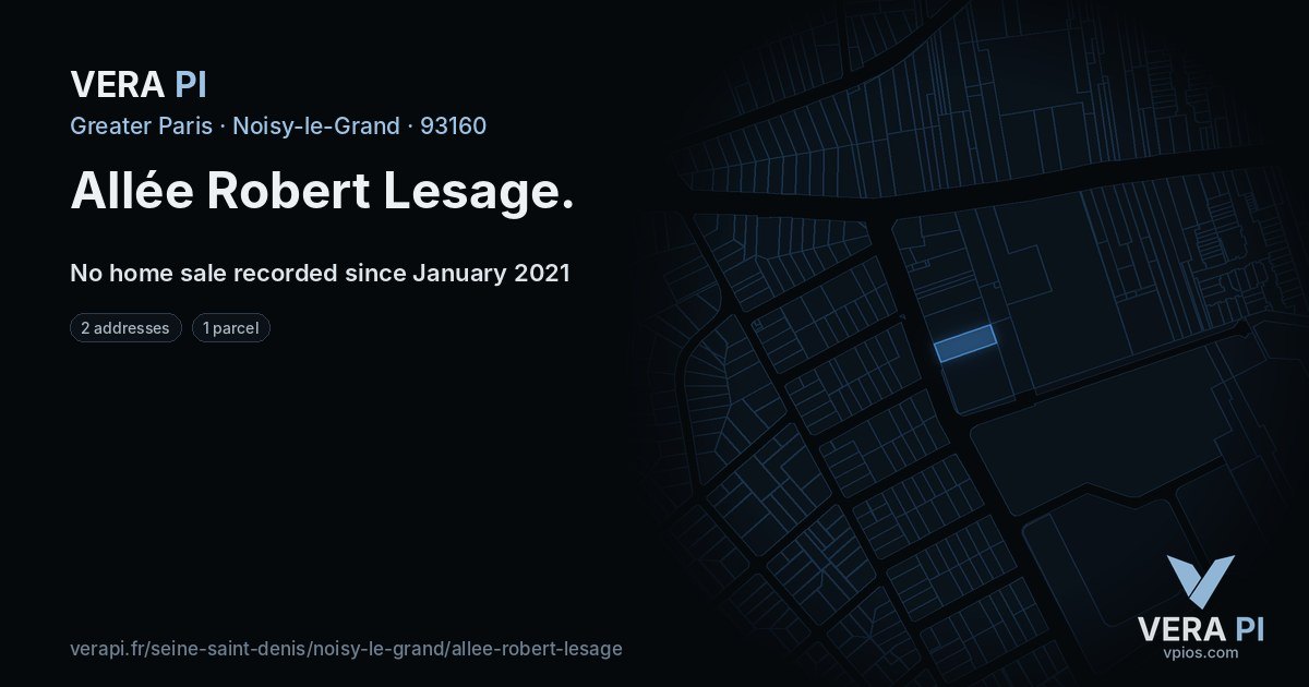 Allée Robert Lesage, Noisy-le-Grand at night – every parcel coloured by the prices around it, the street's own parcels lit