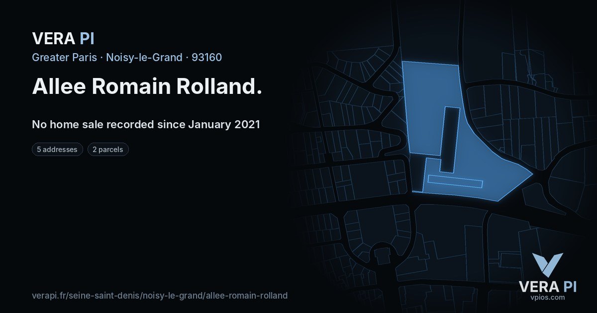 Allee Romain Rolland, Noisy-le-Grand at night – every parcel coloured by the prices around it, the street's own parcels lit
