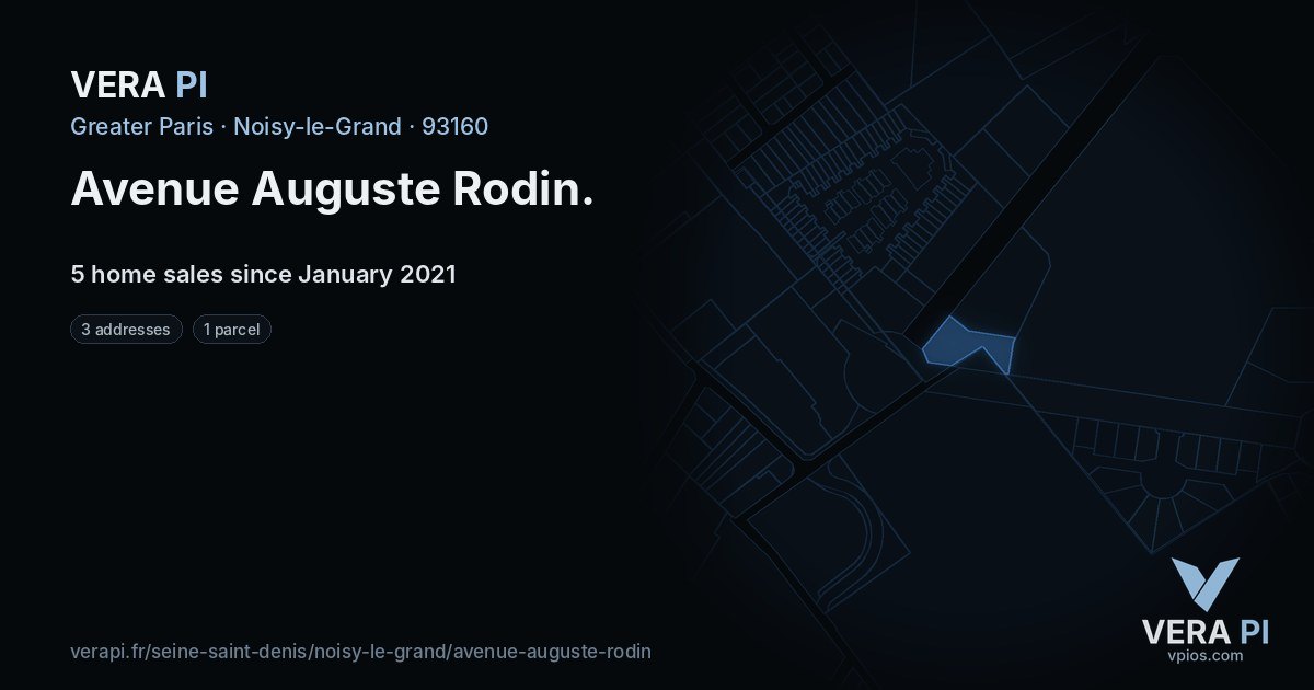 Avenue Auguste Rodin, Noisy-le-Grand at night – every parcel coloured by the prices around it, the street's own parcels lit