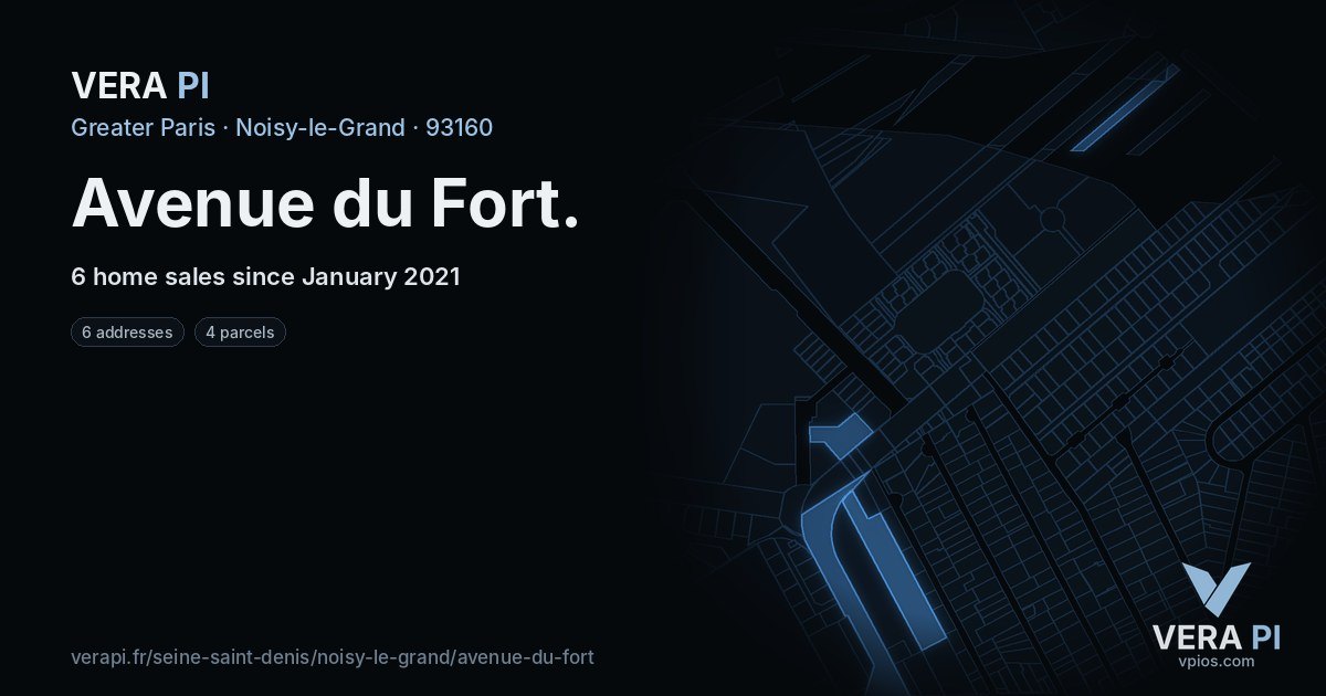 Avenue du Fort, Noisy-le-Grand at night – every parcel coloured by the prices around it, the street's own parcels lit