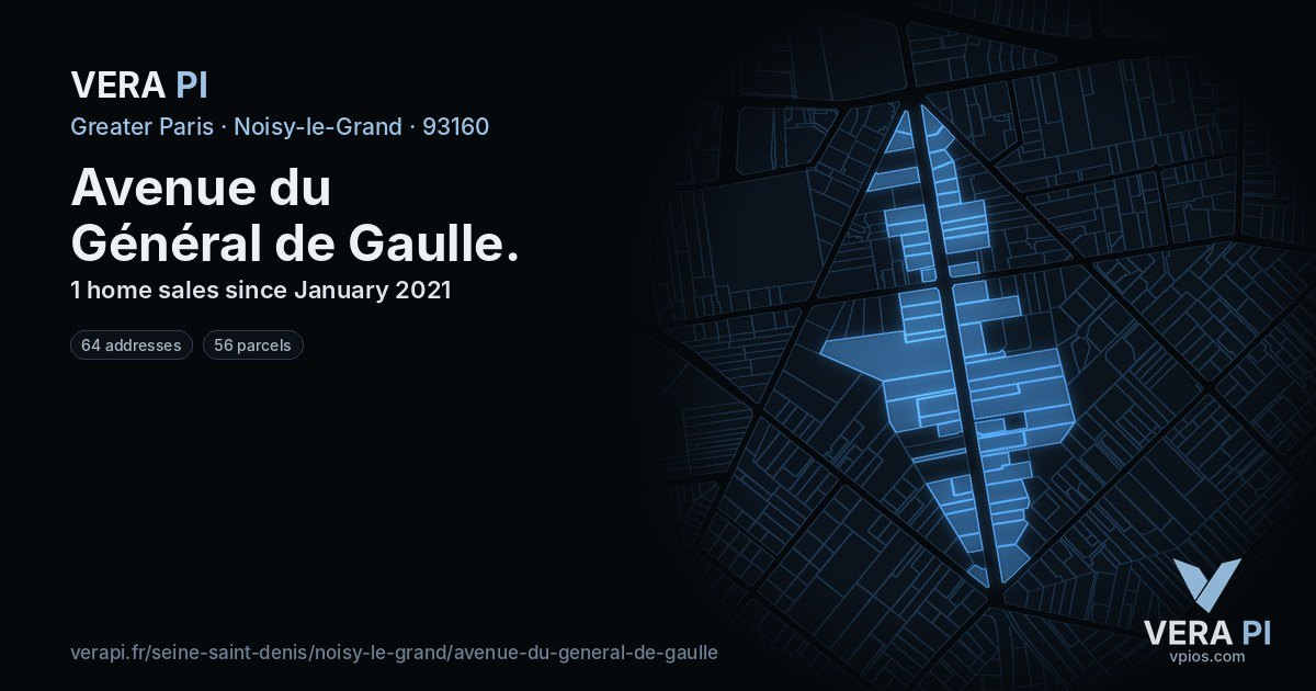 Avenue du Général de Gaulle, Noisy-le-Grand at night – every parcel coloured by the prices around it, the street's own parcels lit
