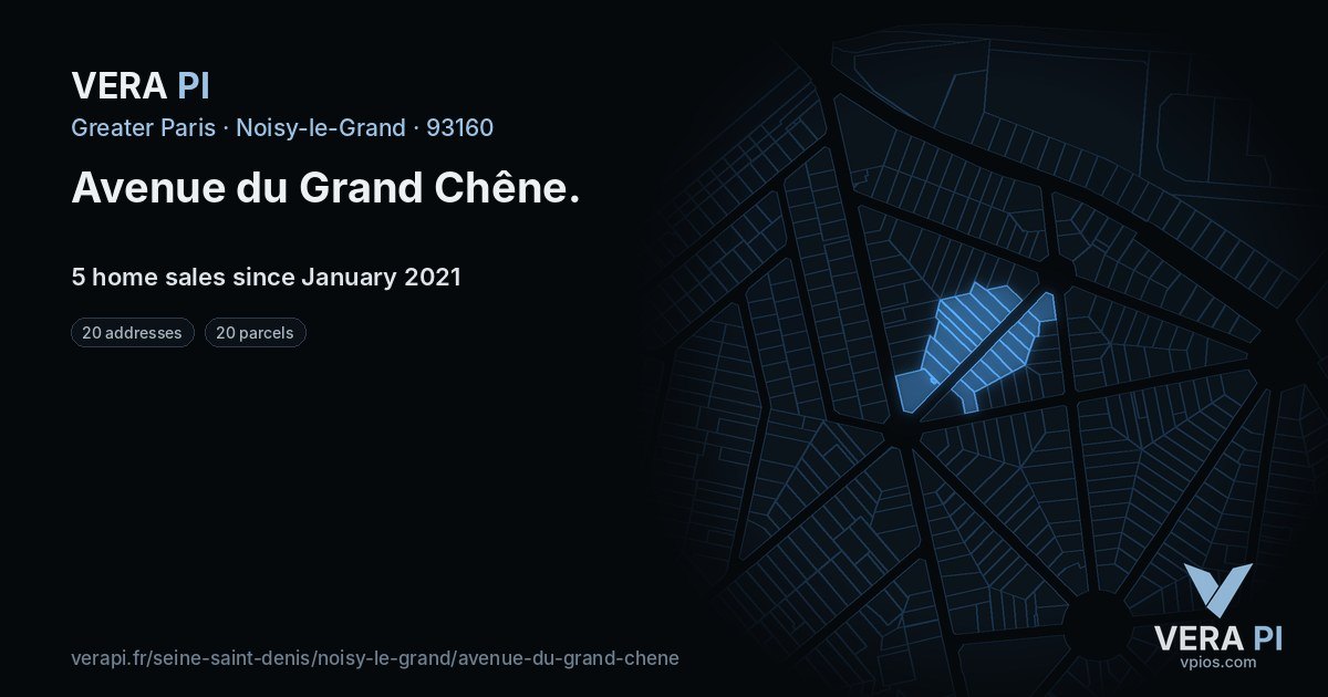 Avenue du Grand Chêne, Noisy-le-Grand at night – every parcel coloured by the prices around it, the street's own parcels lit
