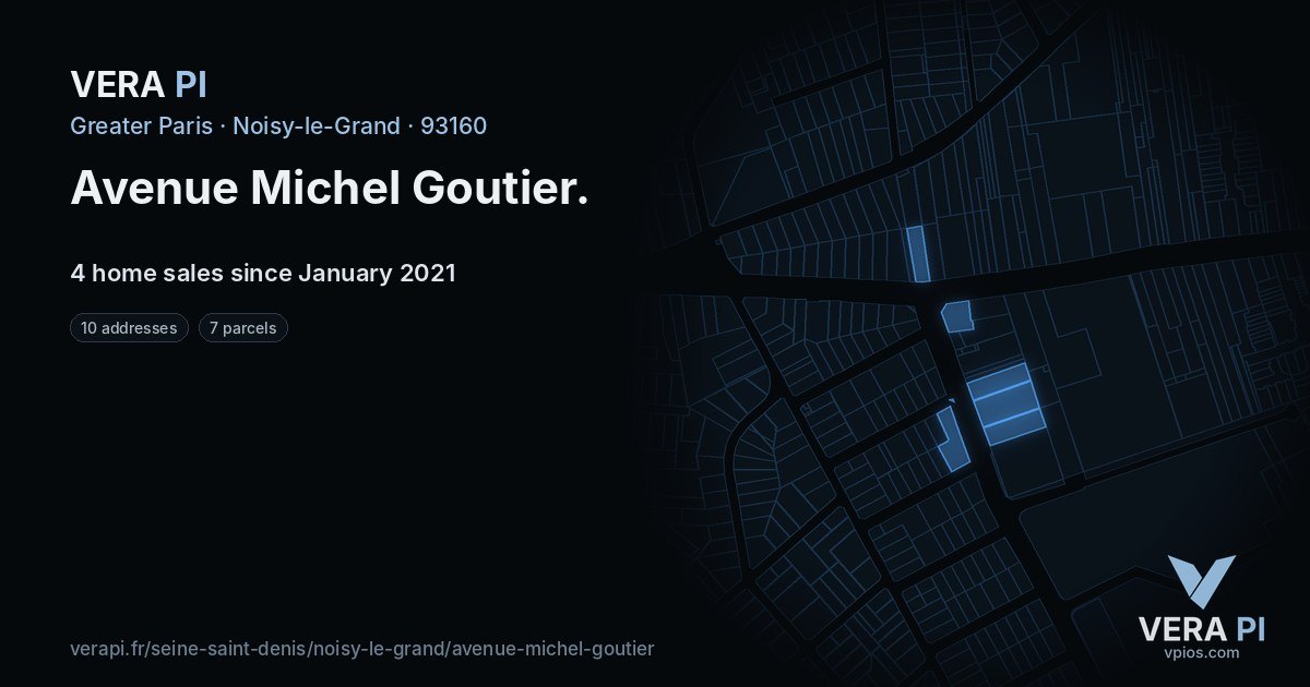 Avenue Michel Goutier, Noisy-le-Grand at night – every parcel coloured by the prices around it, the street's own parcels lit