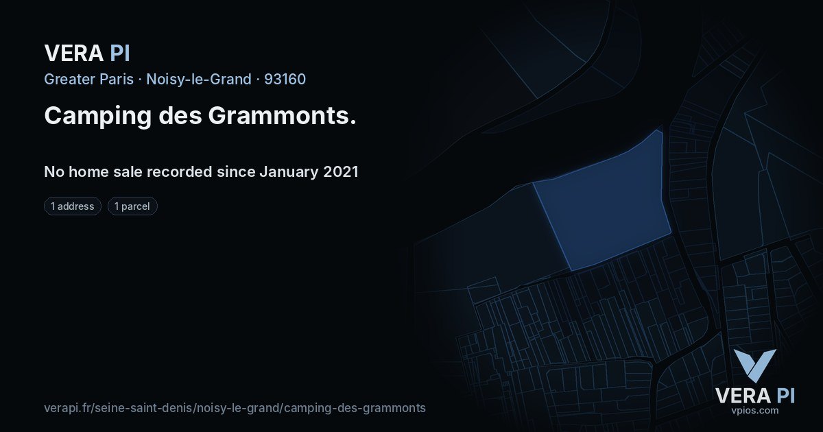 Camping des Grammonts, Noisy-le-Grand at night – every parcel coloured by the prices around it, the street's own parcels lit