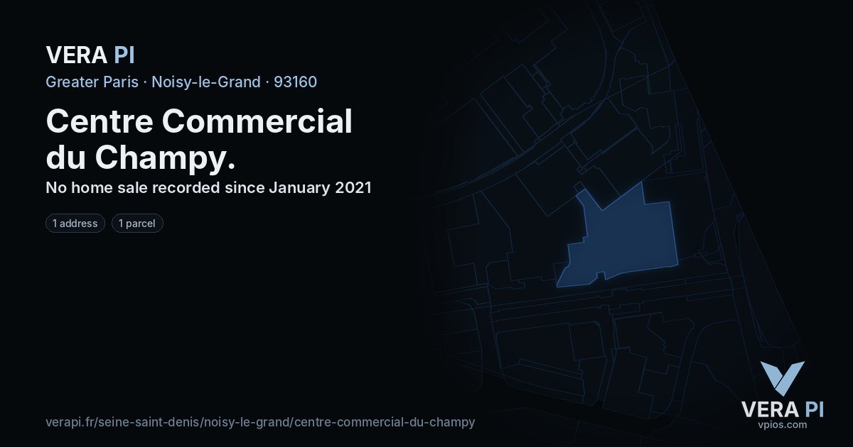 Centre Commercial du Champy, Noisy-le-Grand at night – every parcel coloured by the prices around it, the street's own parcels lit