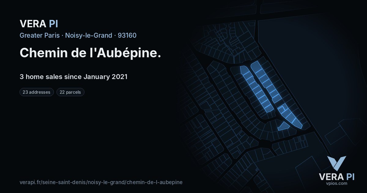 Chemin de l'Aubépine, Noisy-le-Grand at night – every parcel coloured by the prices around it, the street's own parcels lit