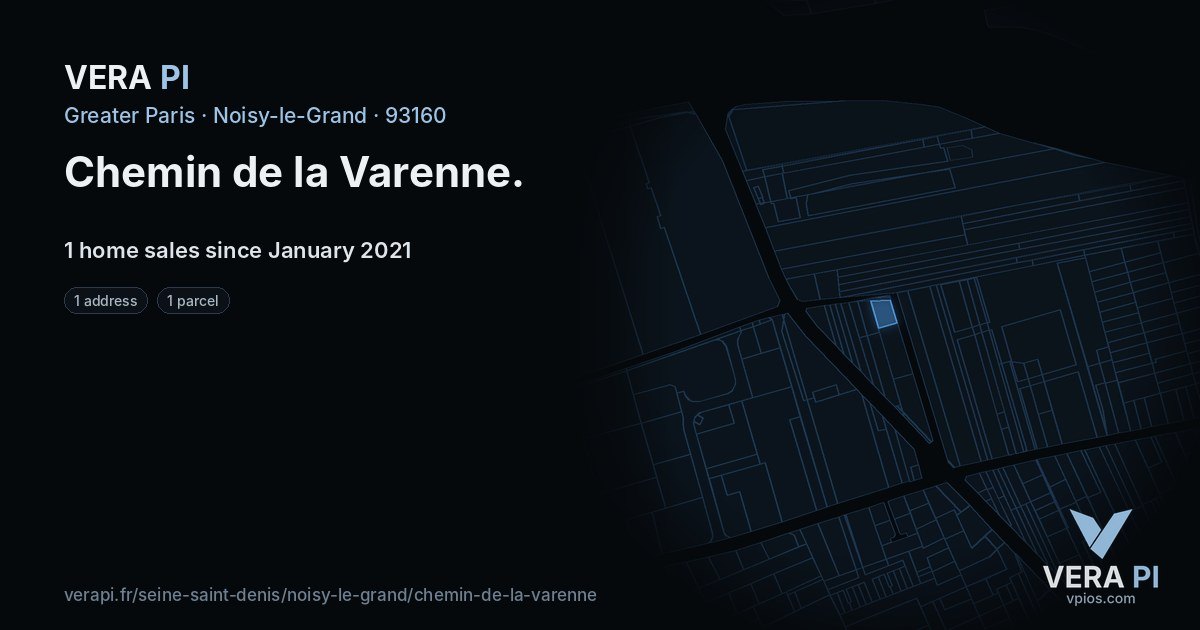Chemin de la Varenne, Noisy-le-Grand at night – every parcel coloured by the prices around it, the street's own parcels lit