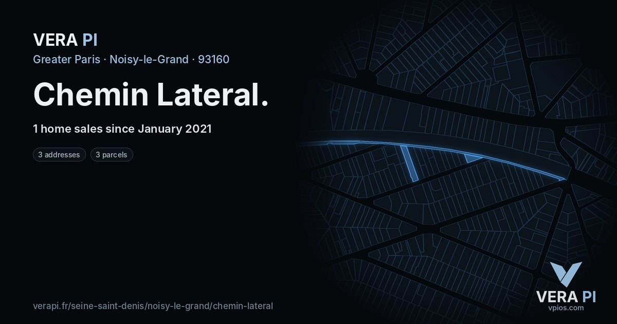 Chemin Lateral, Noisy-le-Grand at night – every parcel coloured by the prices around it, the street's own parcels lit