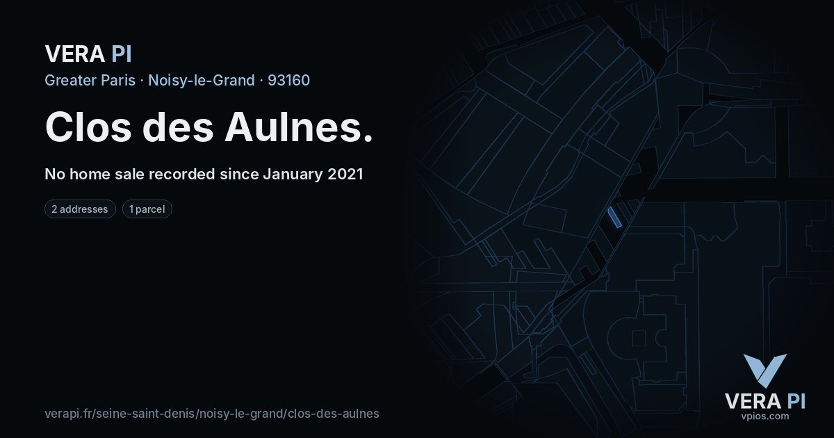 Clos des Aulnes, Noisy-le-Grand at night – every parcel coloured by the prices around it, the street's own parcels lit